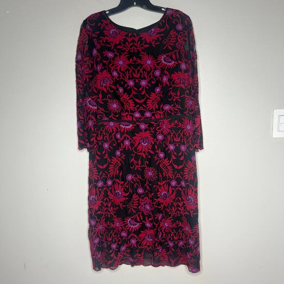 Adrianna Papell Floral Lace Embroidered Sheath Dress Sheer Sleeves Plus Size 14 - Picture 2 of 13
